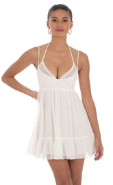 Dotted Lace Mesh Dress in White